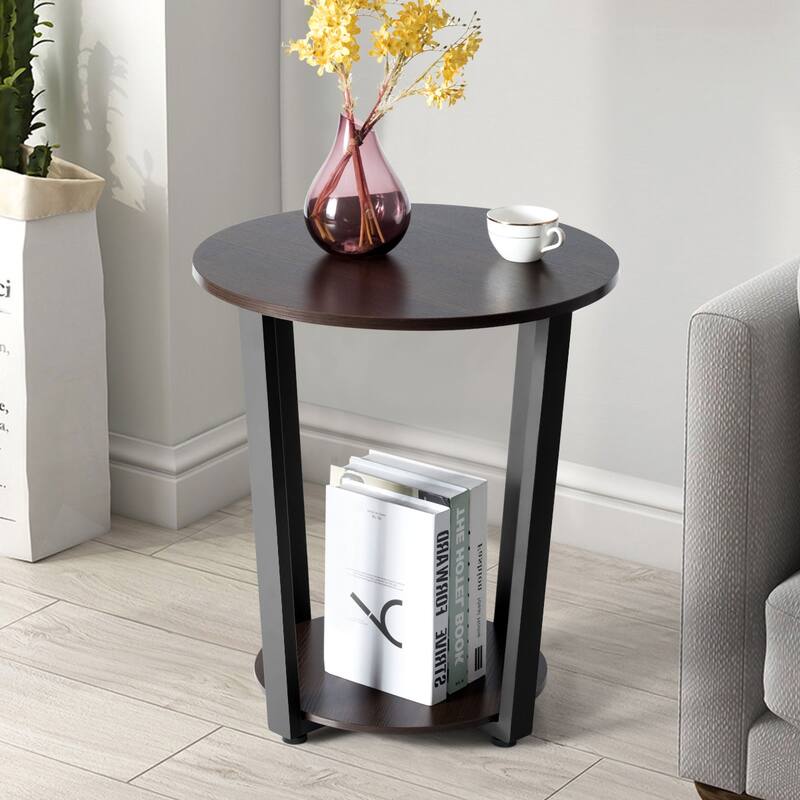 Costway Set of 2 Industrial End Table Sofa Side Table Nightstand Shelf