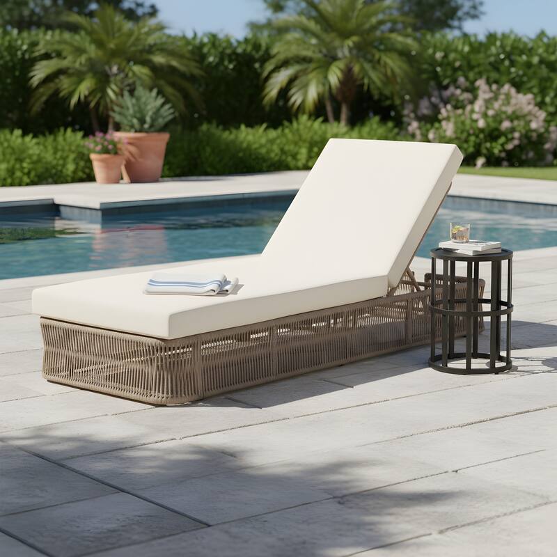 Christopher Knight Home - Outdoor 5-Position Adjustable Sunlounge Set with Woven Rope Base & Ceramic Tile Side Table - 2-Piece Set-Beige+Black