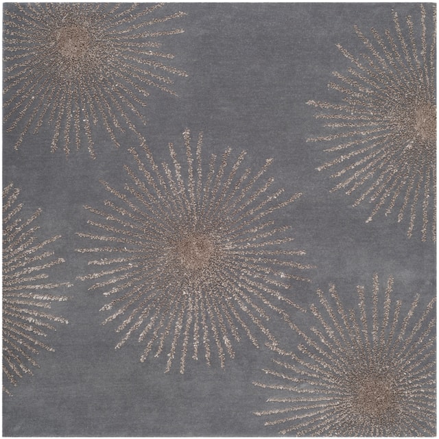 SAFAVIEH Handmade Soho Miyase Modern Burst New Zealand Wool Rug - 6' x 6' Square - DarkGrey/Silver