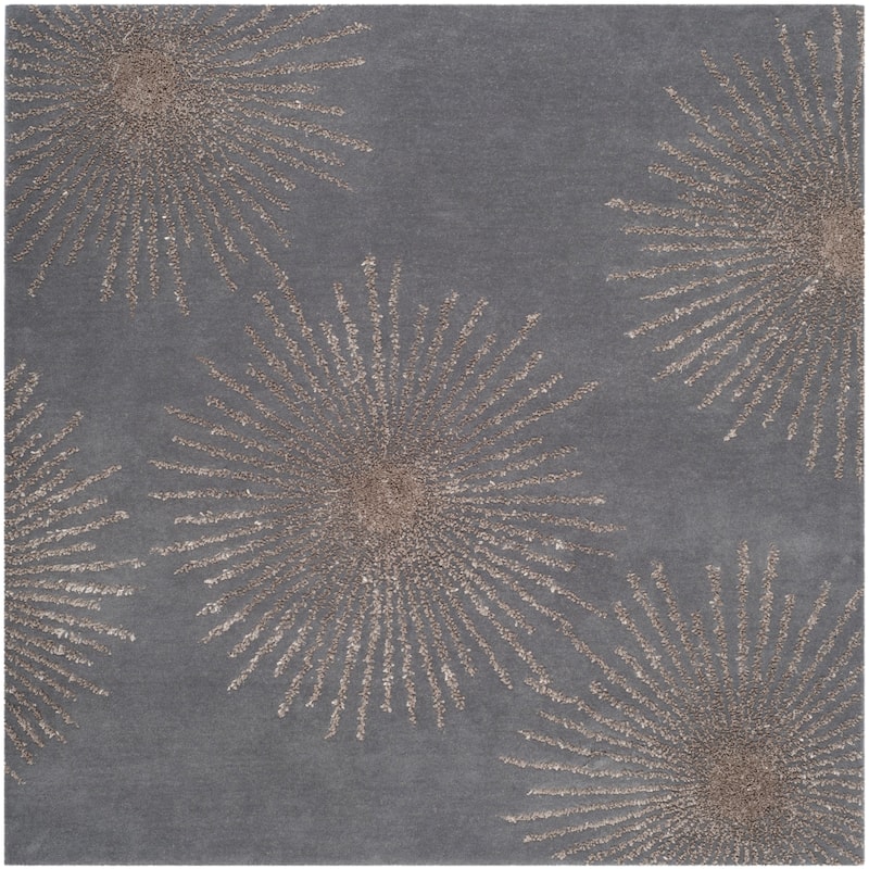 SAFAVIEH Handmade Soho Sade New Zealand Wool Rug - 6' Square - Dark Grey/Silver