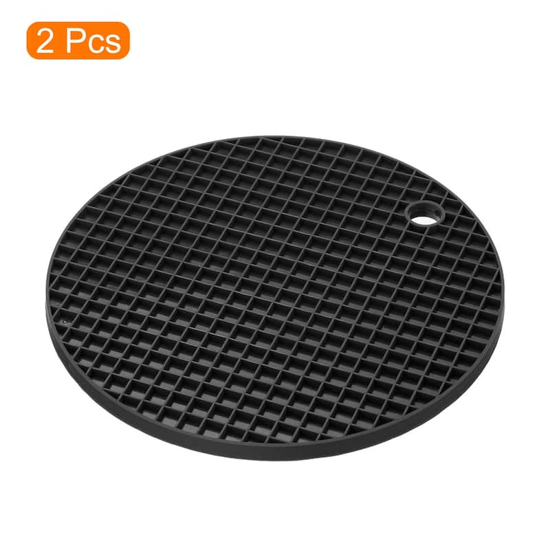 Silicone Trivet Mats 2pcs, Round Drying Mat for Kitchen Counter Table - Black