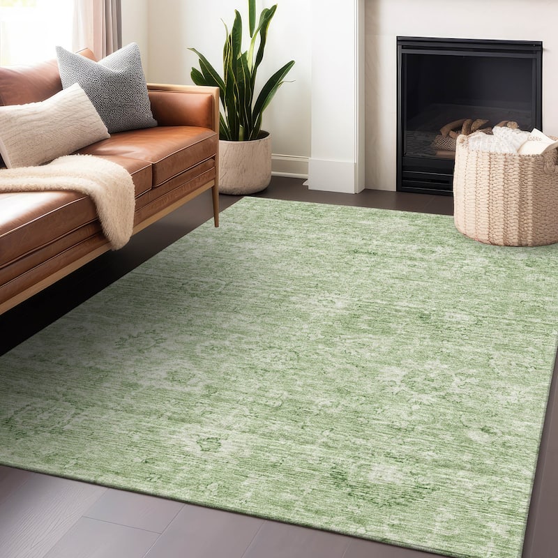 Machine Washable Indoor/ Outdoor Vintage Traditional Chantille Rug - Aloe - 5' x 7'6"