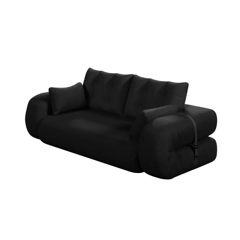 78.7" Foldable Sofa Bed, Teddy Fabric Convertible Floor Sofa Couch with Pillow, Upholstered Loveseat Sleeper Bed for Living Room