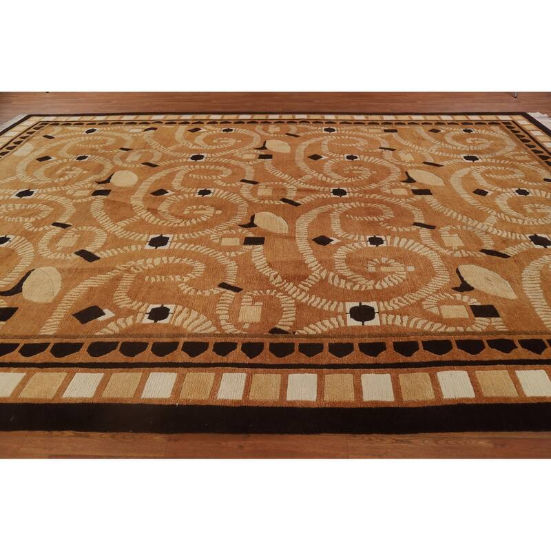 All-Over Nepalese Oriental Large Rug Hand-knotted Wool Carpet - 10'9" x 15'0"