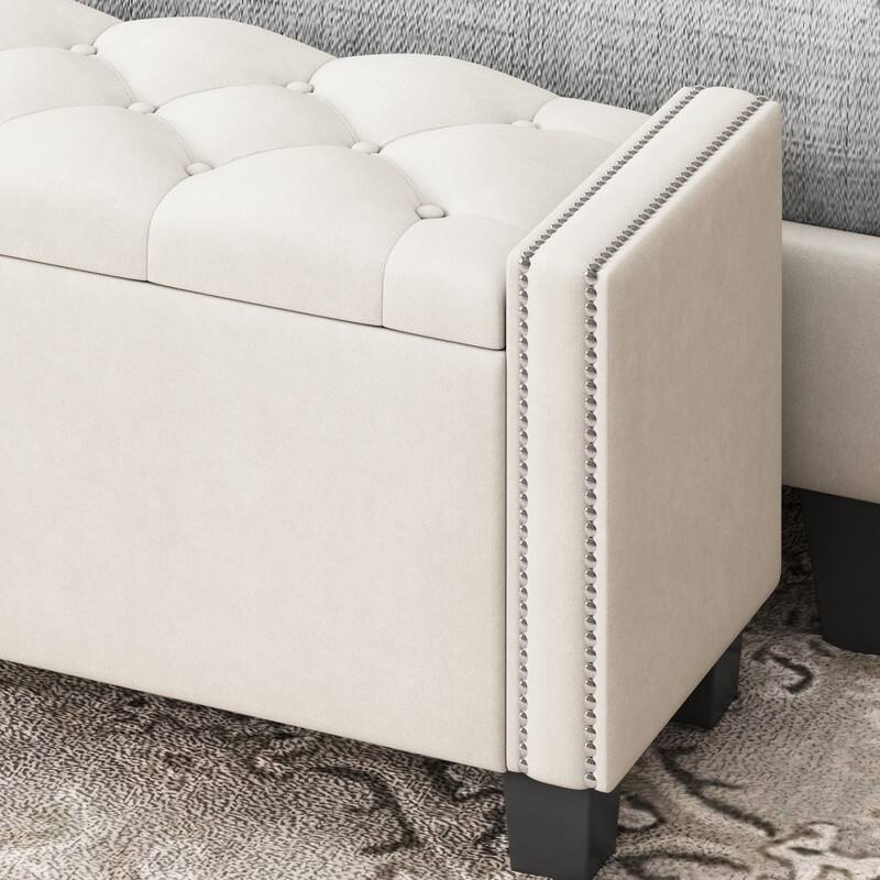 Modern Velvet Upholstered Storage Bench for Bedroom,Ottoman End of Bed Bench with Rivet Design
