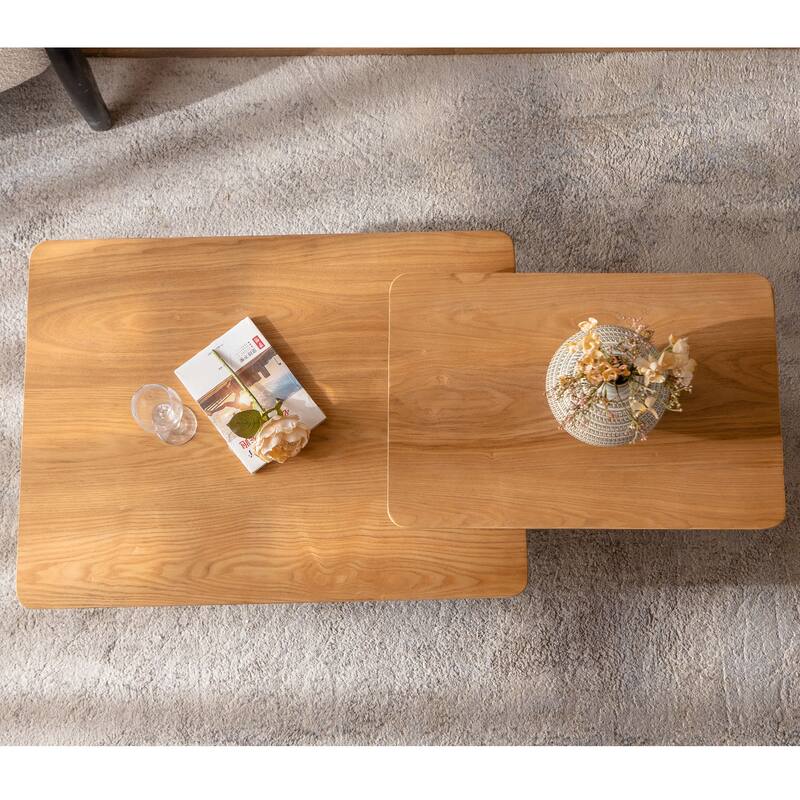 Vintage Fashion Style Square Coffee Table with Wood Grain Finish, for Living Room Office and Dining Room Black Set of 2
