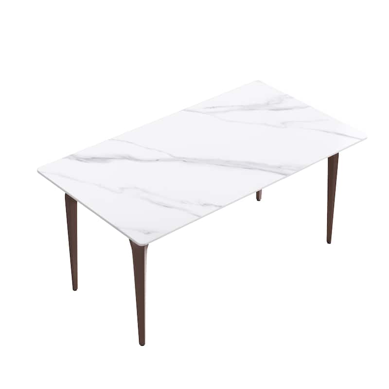 63" Light Luxury Marble Dining Table, Rectangular Sintered Stone Top and Carbon Steel legs