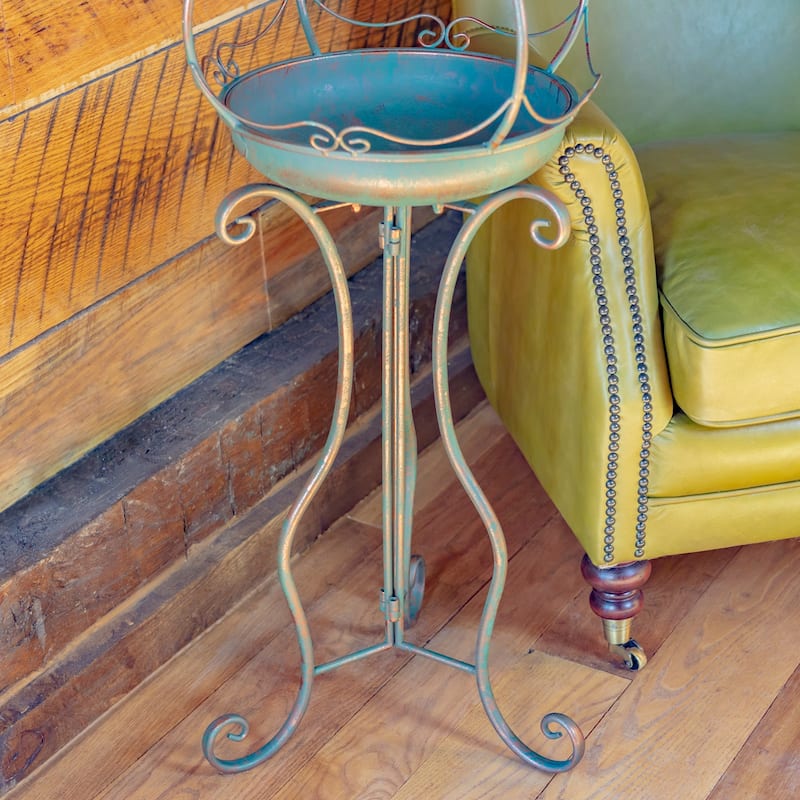 45 Inch Tall Standing Bronze Iron Birdbath with Ceramic Sailor Ball - 14.57x14.57x44.88