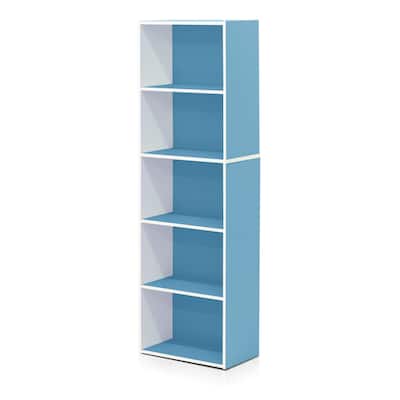 52 in. Tall Light Blue/White Wood 5-Shelf Bookcase