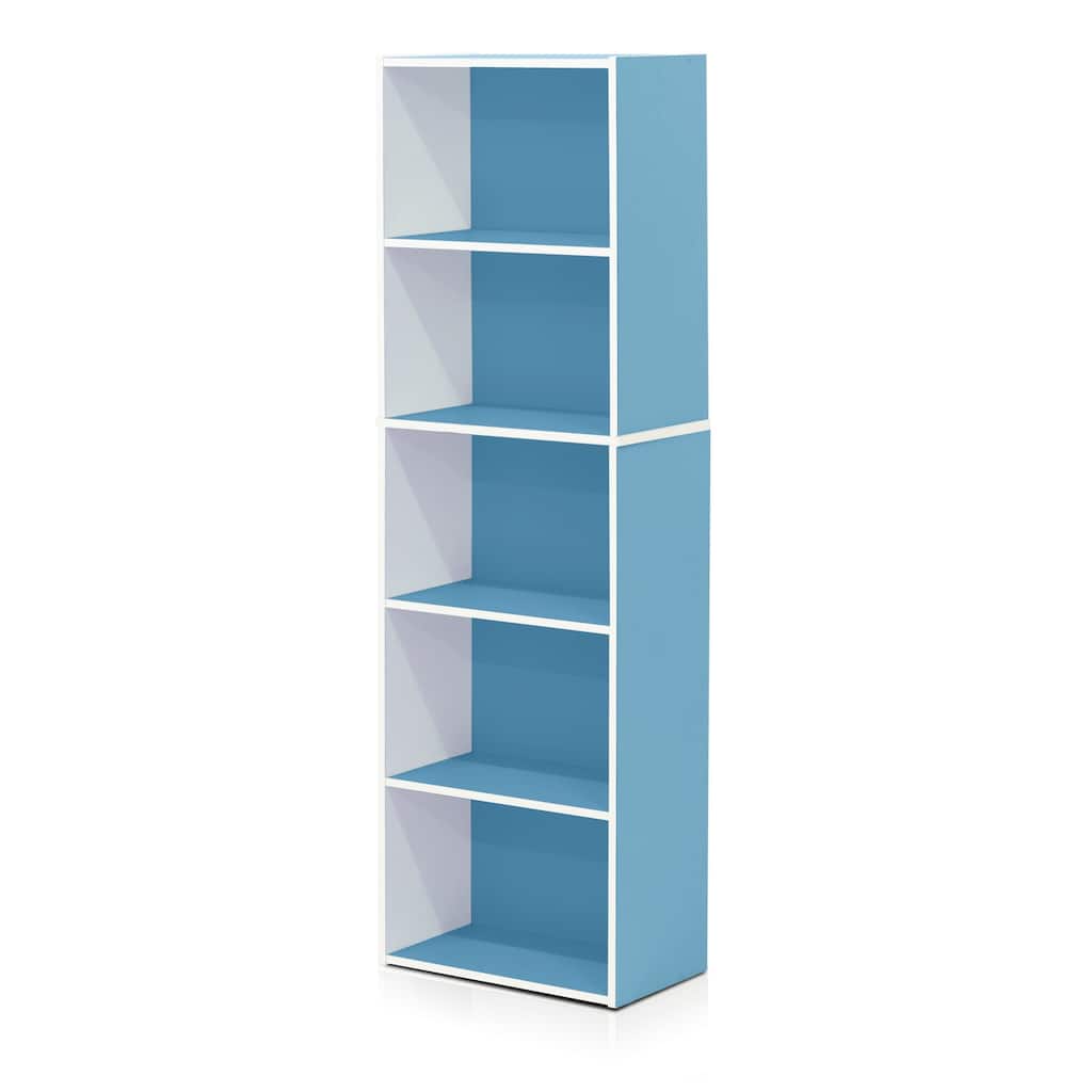 52 in. Tall Light Blue/White Wood 5-Shelf Bookcase