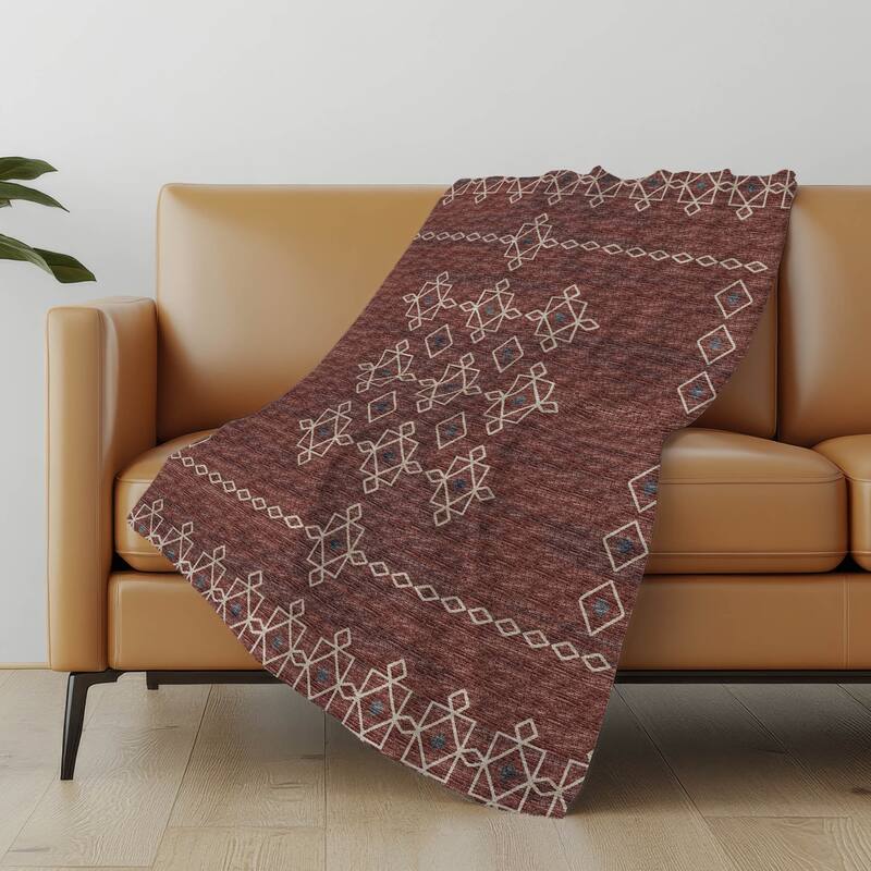 Premium Machine Washable ASB109 Boho Moroccan Sherpa Throw Blanket - Canyon - 4'2" x 5'10"