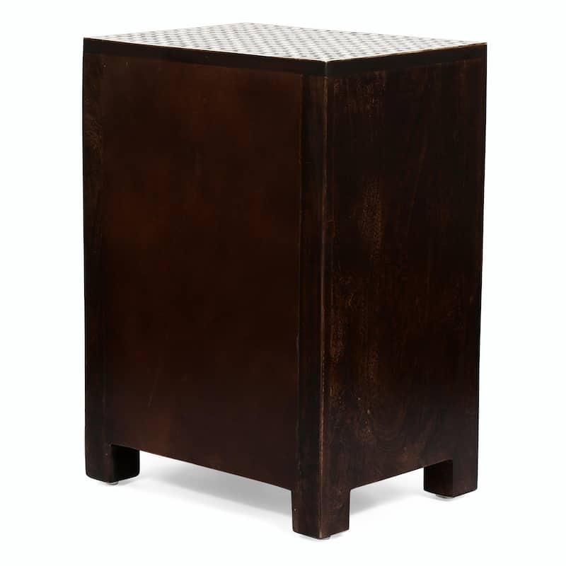 Boho Bone Inlay Nightstand - 3 Drawer Mango Wood, Handcrafted