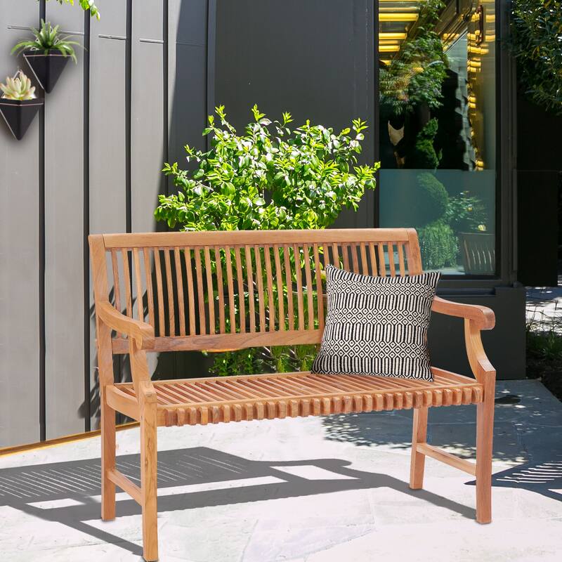 Chic Teak Castle Outdoor Teak Wood Patio & Garden Bench with Arms, 4 foot