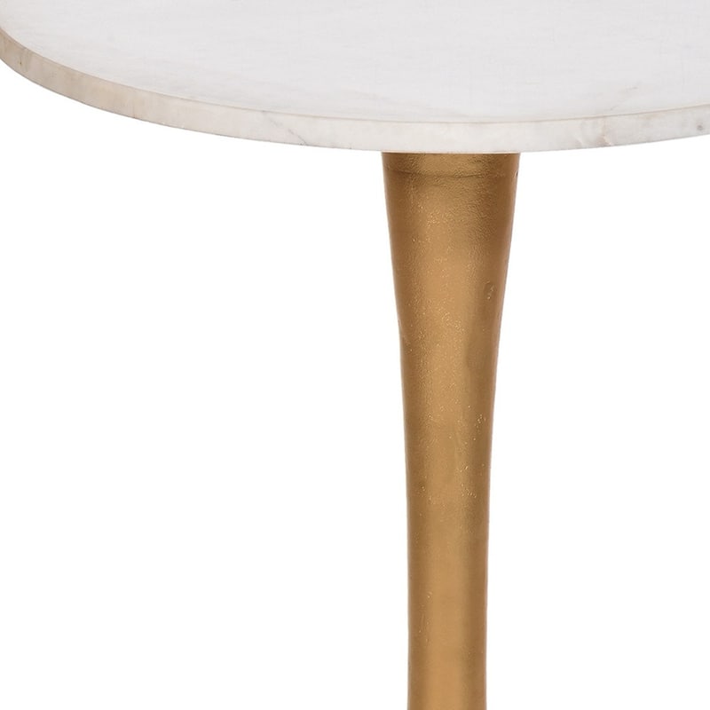 HomeRoots 19" Gold And White Marble Round End Table - 19