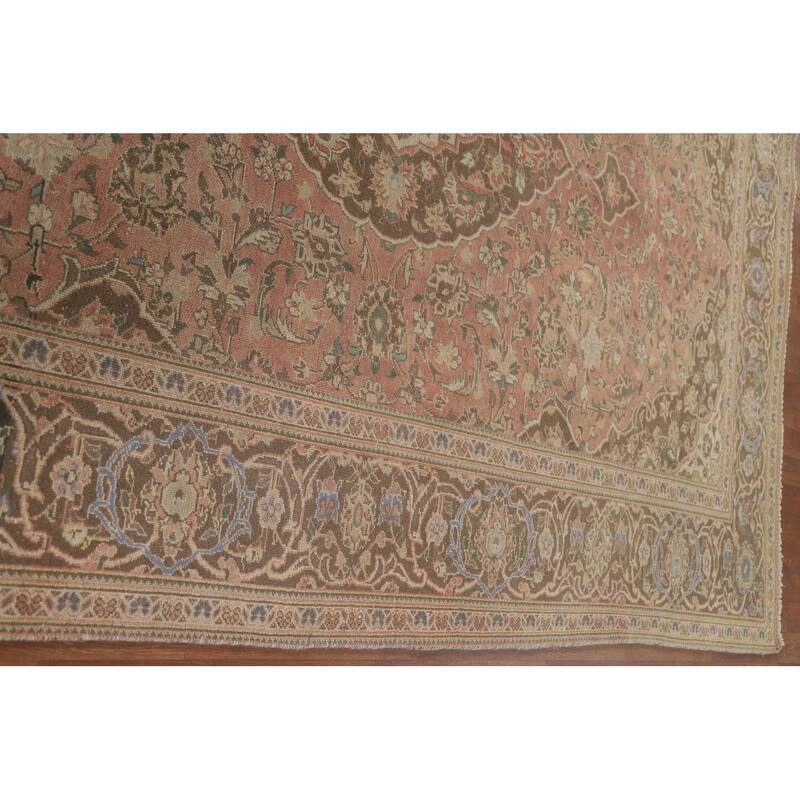 Hand Knotted Oriental 100% Wool Carpet Traditional Floral Pink Kashan Area Rug - 10' 0'' X 6' 9''