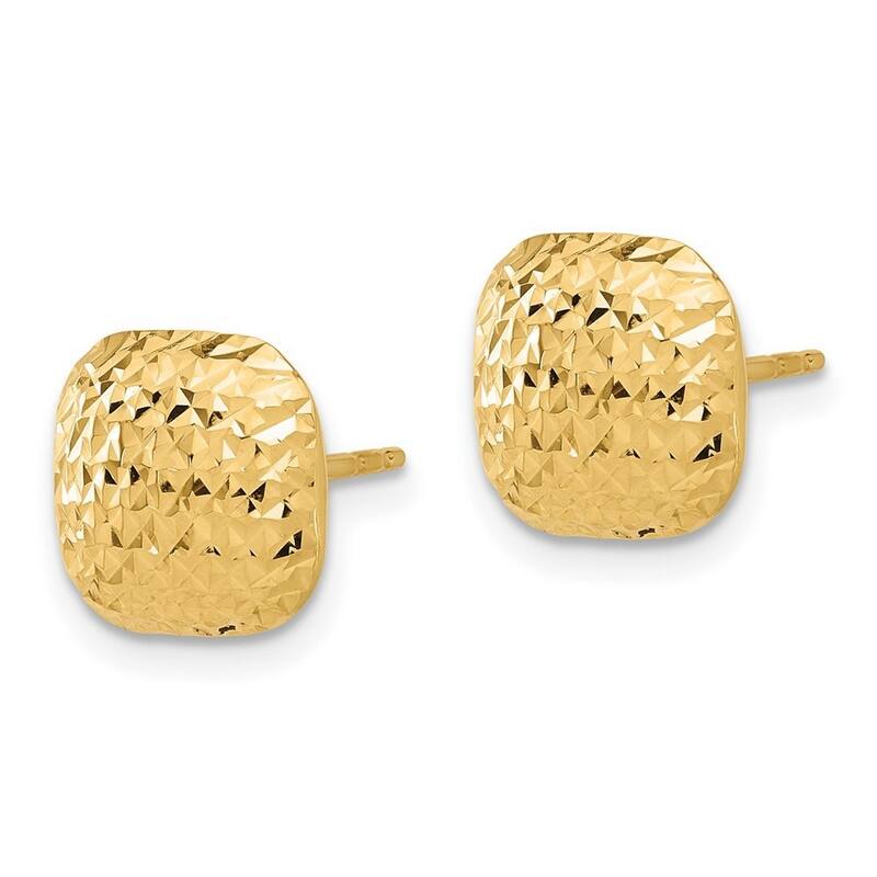 Curata 14k Yellow Gold Polished and Sparkle Cut Puffed Square Post Earrings - 10.1x10.1mm