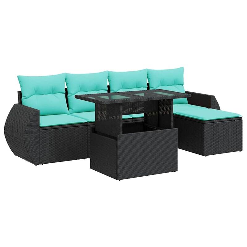 vidaXL Patio Sofa Set with Cushions and Table Outdoor 6 Piece Poly Rattan - 21.7 x 24.4 x 27.2