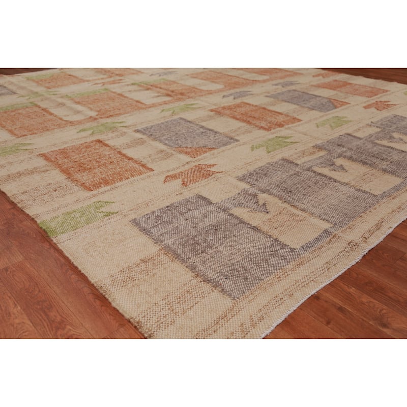 Hand Woven Oriental 100% Jute Carpet Southwestern Modern Beige & Ivories Kilim Area Rug - 9' 7'' X 8' 9''