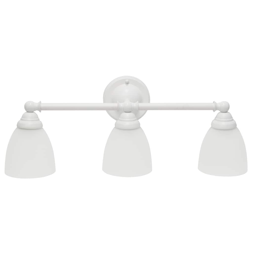 3 Light Vanity Fixture - Metal Bar & Frosted Glass Shades - Bathroom, Hallway, Entryway Lighting - White - 9.5
