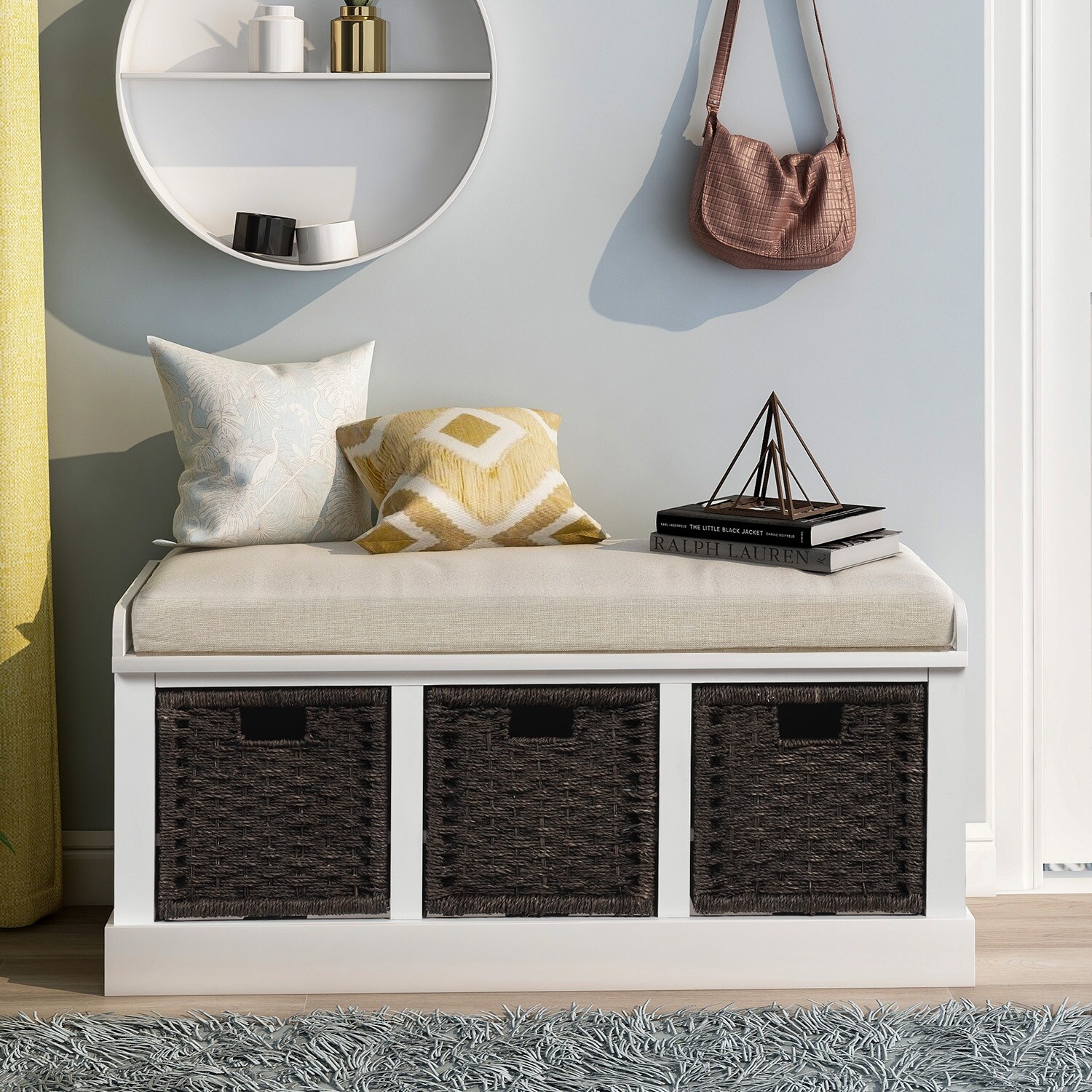 White entryway hotsell bench with storage