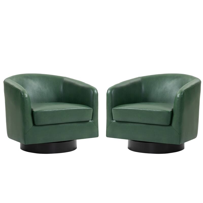 2 Set Modern Vegan Faux Leather Swivel Barrel Accent Chair