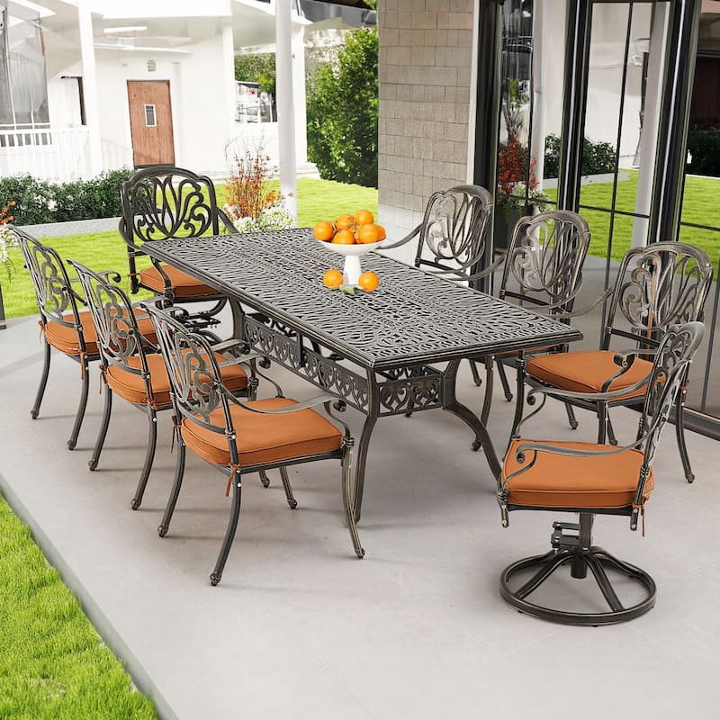 9-Piece Outdoor Dining Set with 1 Table + 8 Chairs, All-Weather Aluminum Outdoor Patio Sets for Patio, Backyard, Garden