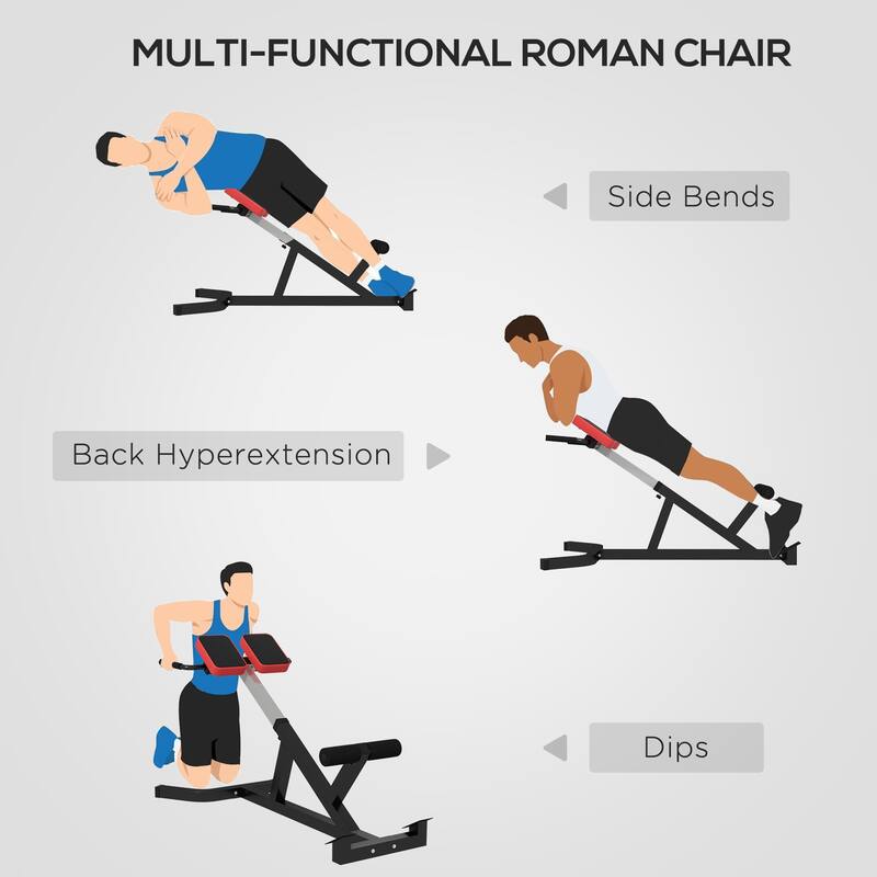Soozier Hyperextension Bench, Height Adjustable Roman Chair with Dip Bars, Multi-Functional for Back, Core