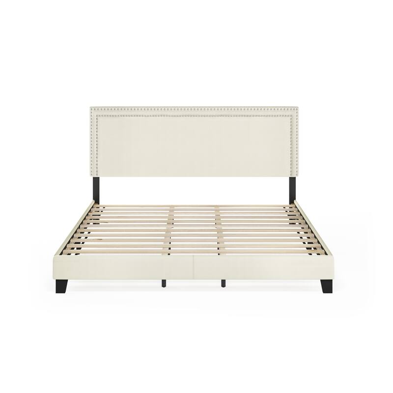 Furinno Laval Double Row Nailhead Bed Frame - King - Linen