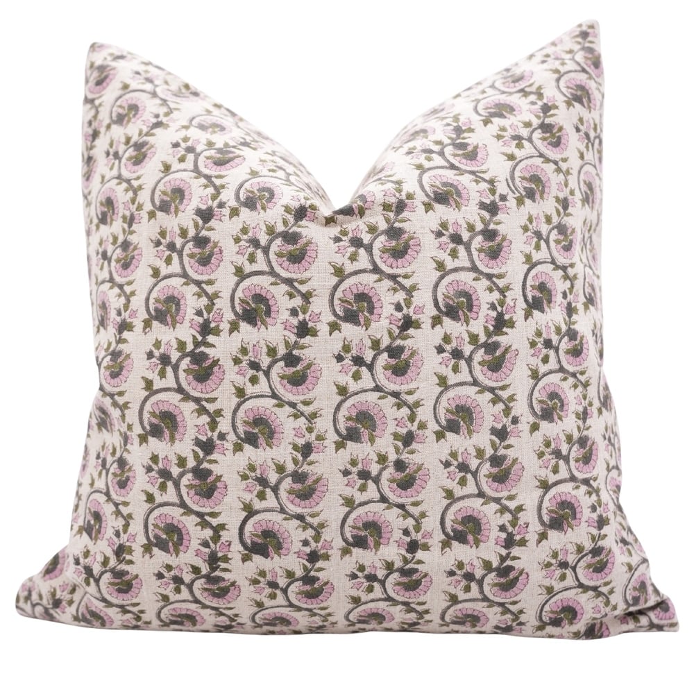 Fabdivine Handmade Block Print Floral Pillow Cover, Soft Pure Linen for Sofa, Alpana