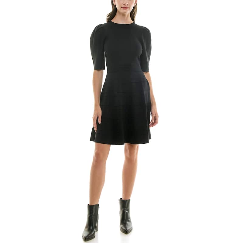 Nicole Miller Fit & Flare Rib Knit Sweater Dress