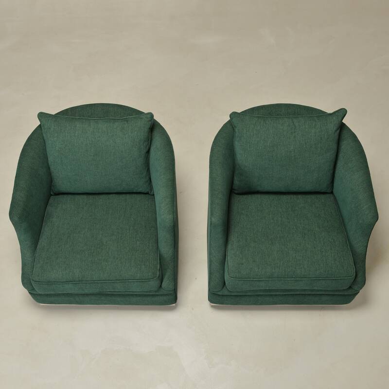KINWELL 31" Wide Linen Fabric Upholstered Swivel Barrel Accent Chair