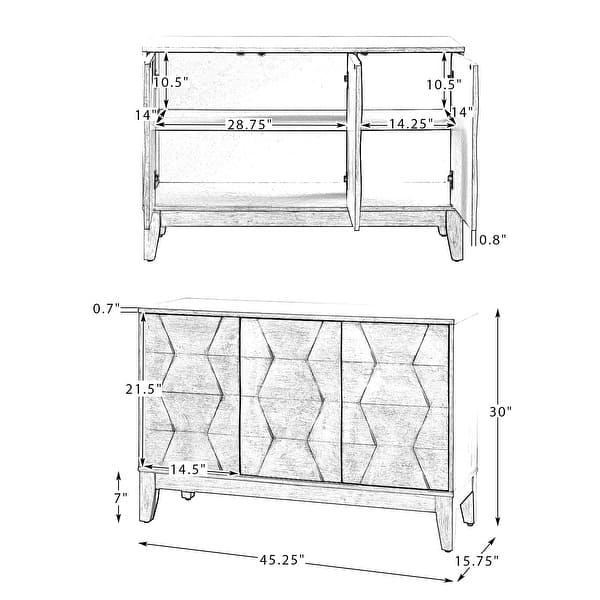 dimension image slide 1 of 3, HULALA HOME Glenda Contemporary 45''W Versatile 3-door Adjustable Shelf Storage Cabinet
