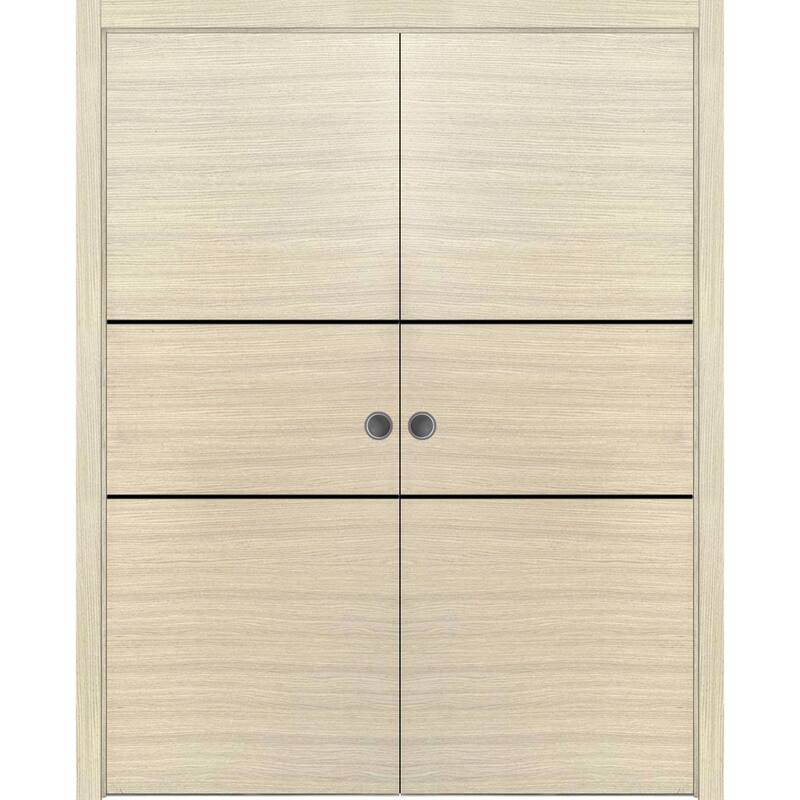 French Double Pocket Doors 36x80 Planum 0014 Natural Veneer Kit Trims Rail - 48" x 84" ( 2* 24x84)