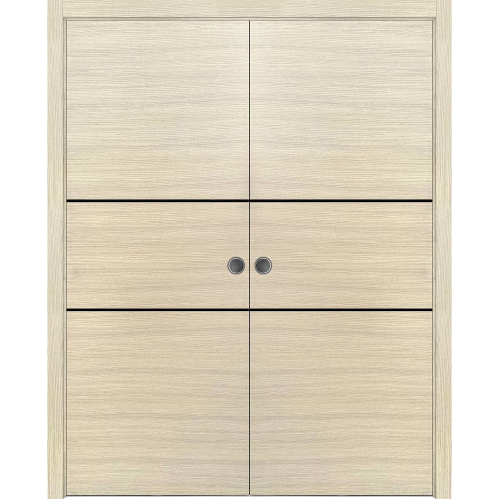 French Double Pocket Doors 36x80 Planum 0014 Natural Veneer Kit Trims Rail