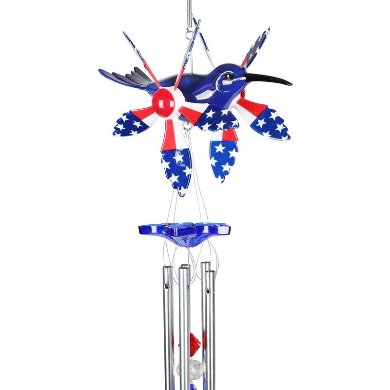 Exhart WindyWing Patriotic Whirligig Hummingbird Wind Chime, 7 by 18 Inches