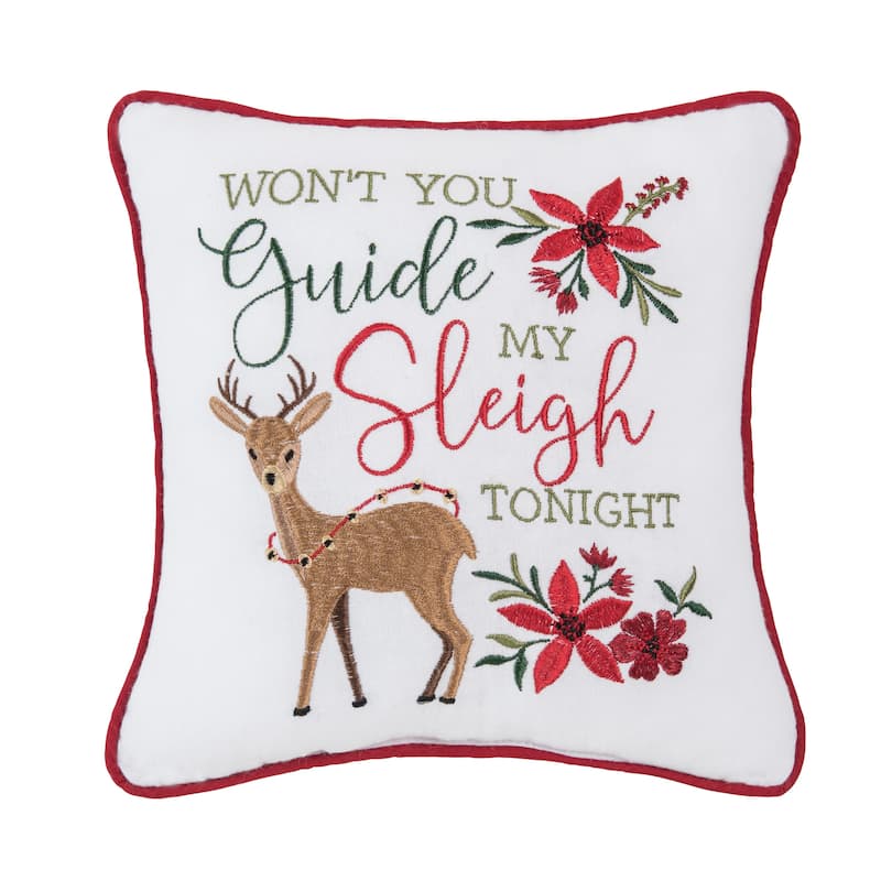 Guide My Sleigh Small Christmas Accent Pillow, 10" x 10"