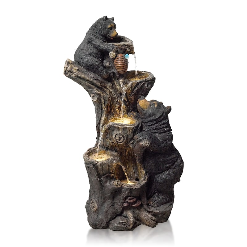 Vbal Resin Bears and Honeycomb 4-Tier water extraction Outdoor Fountain with LED Light