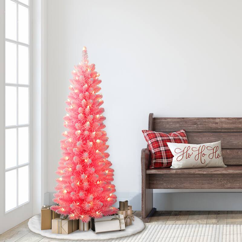 Puleo International Pre-Lit 4.5' Pink Pencil Artificial Christmas Tree