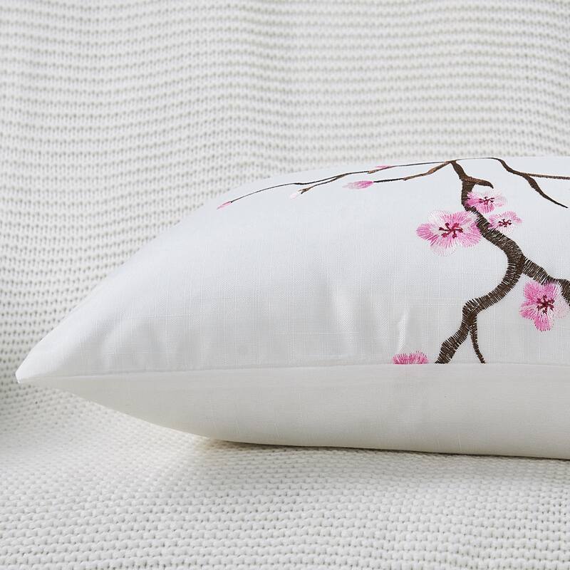 Embroidery Canvas Pillow Shell 2 Piece Set, Cherry Blossom, NO INSERT