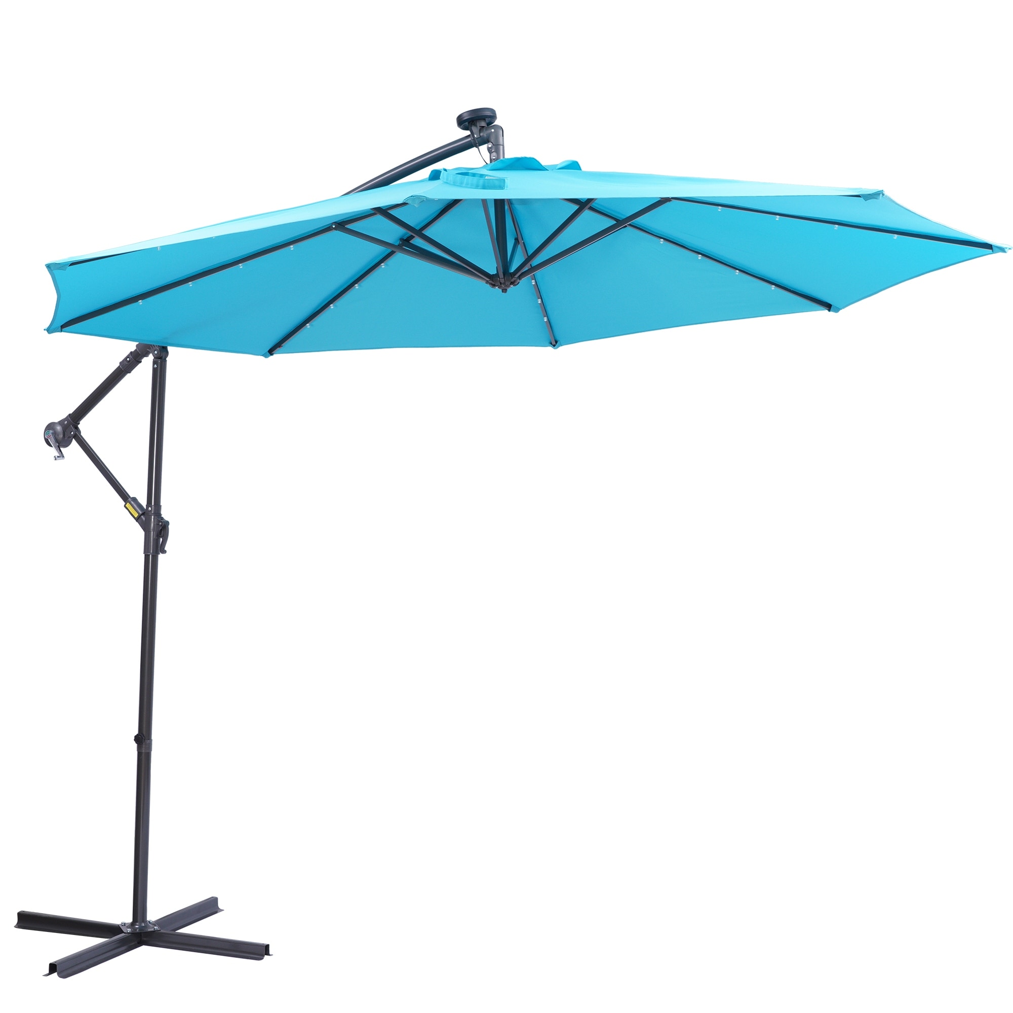 aqua blue patio umbrella with solar lights AckMizz Centre Light, 7.5 ft Experience the finest in outdoor and patio shading with this 10 ft 10 ft. Outdoor Patio Umbrella