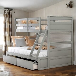 Twin over Full Bunk Bed with Storage, Split Into 2 Beds, Grey