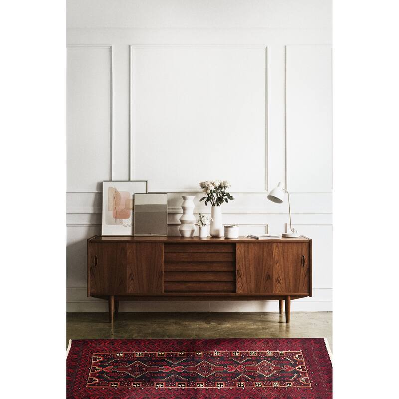 ECARPETGALLERY Hand-knotted Teimani Black, Red Wool Rug - 3'2 x 6'2