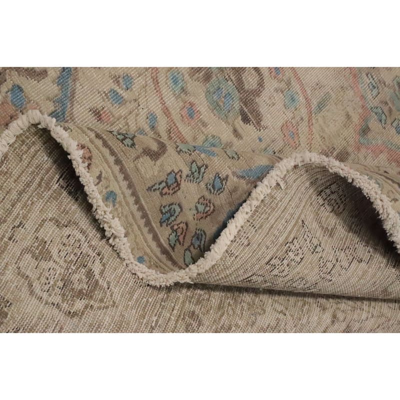 Hand Knotted Oriental 100% Wool Carpet Traditional Floral Beige & Ivories Tabriz Area Rug - 12' 10'' X 10' 2''