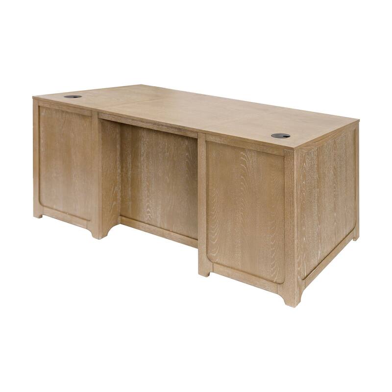 Modern Wood Double Pedestal Executive Desk, Writing Table, Office Desk, Fully Assembled, Light Brown