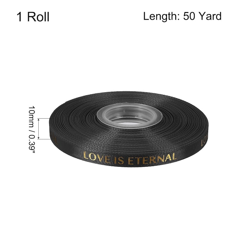 1" 50 Yard Valentine Printed Ribbon Wedding Favor Grosgrain Ribbons - Black - 3/8"