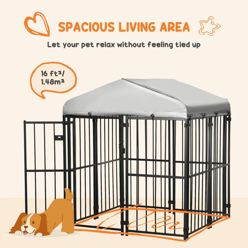 PawHut Dog Kennel, Outdoor Dog Playpen Run with Waterproof, UV Resistant Canopy, Heavy-Duty Chain Link for Small and Medium Dogs