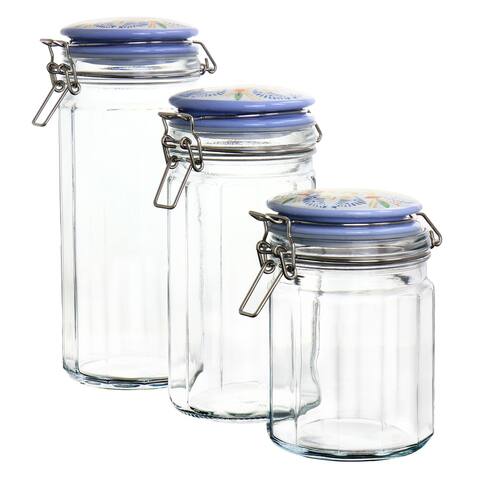 Laurie Gates Tierra 3 Piece Glass Canister Set with Decorated Lids - 3 pc