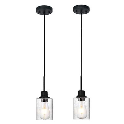 Modern Metal Pendant Lights with Seeded Glass - Black