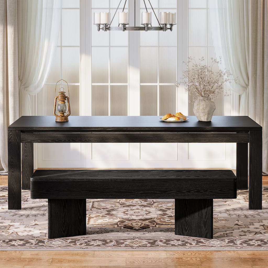 47.24" Black Wooden Dining Bench, Modern Kitchen Bench