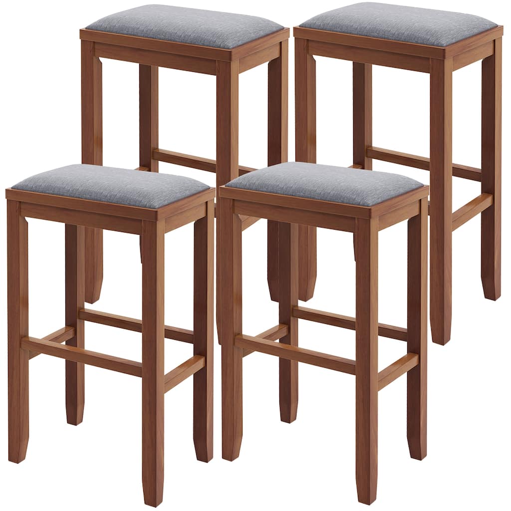Gymax 4 PCS Upholstered Wooden Bar Stools Bar Height Chairs Dining